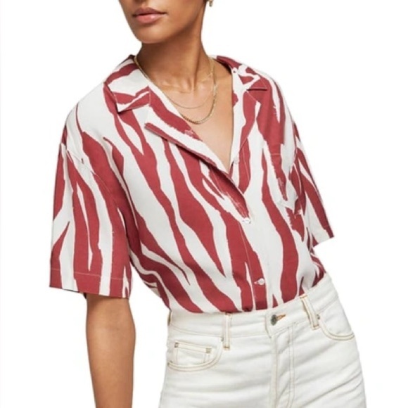 Anine Bing | Red Zebra Benji Blouse Size Small Animal Print Bold Abstract Art - Picture 2 of 10